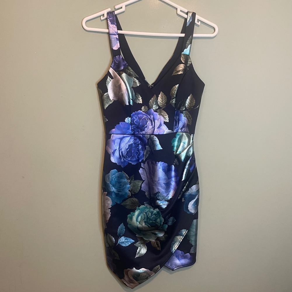BCX‎ Silky Metallic Cocktail Party Night Out Coquette Floral Prom Dress Black 1